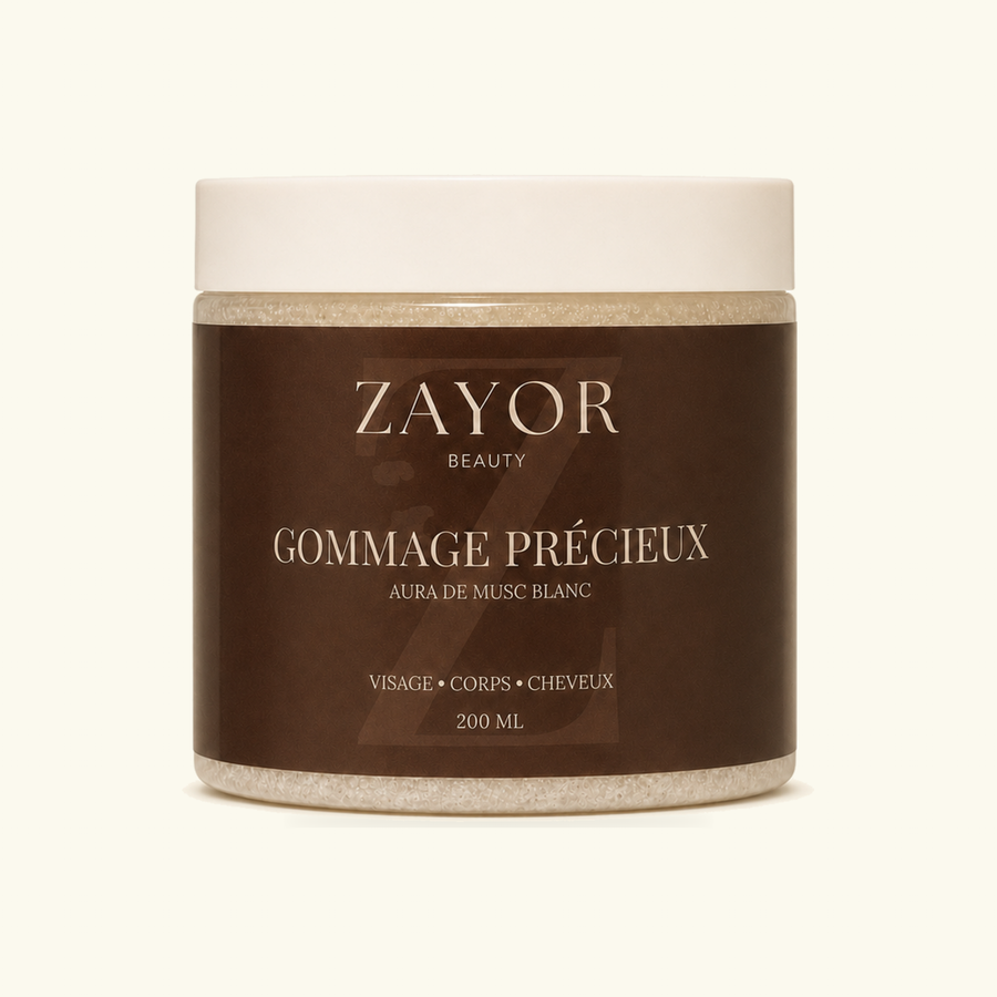 Gommage Précieux Musc Blanc 200 ml — Exfoliant Soyeux Visage, Corps & Cuir Chevelu